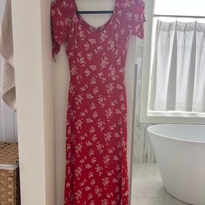 Reformation Red dress with ties on short sleeves - size xs